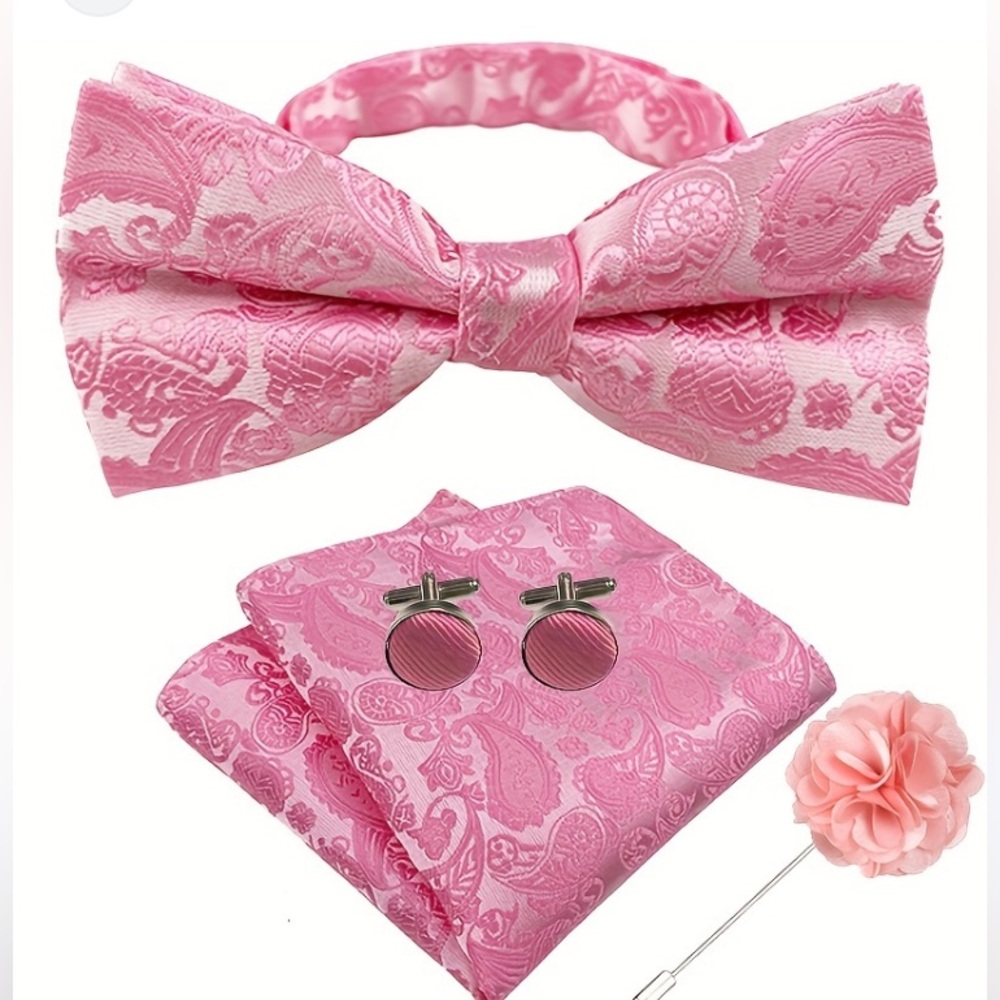 New Bow Tie  Men color fuchsia paisley, $5.00